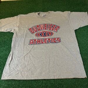 Vintage Budweiser Athletics T-Shirt Graphic Print Tee 90s Y2K Gray Mens XXL 2XL
